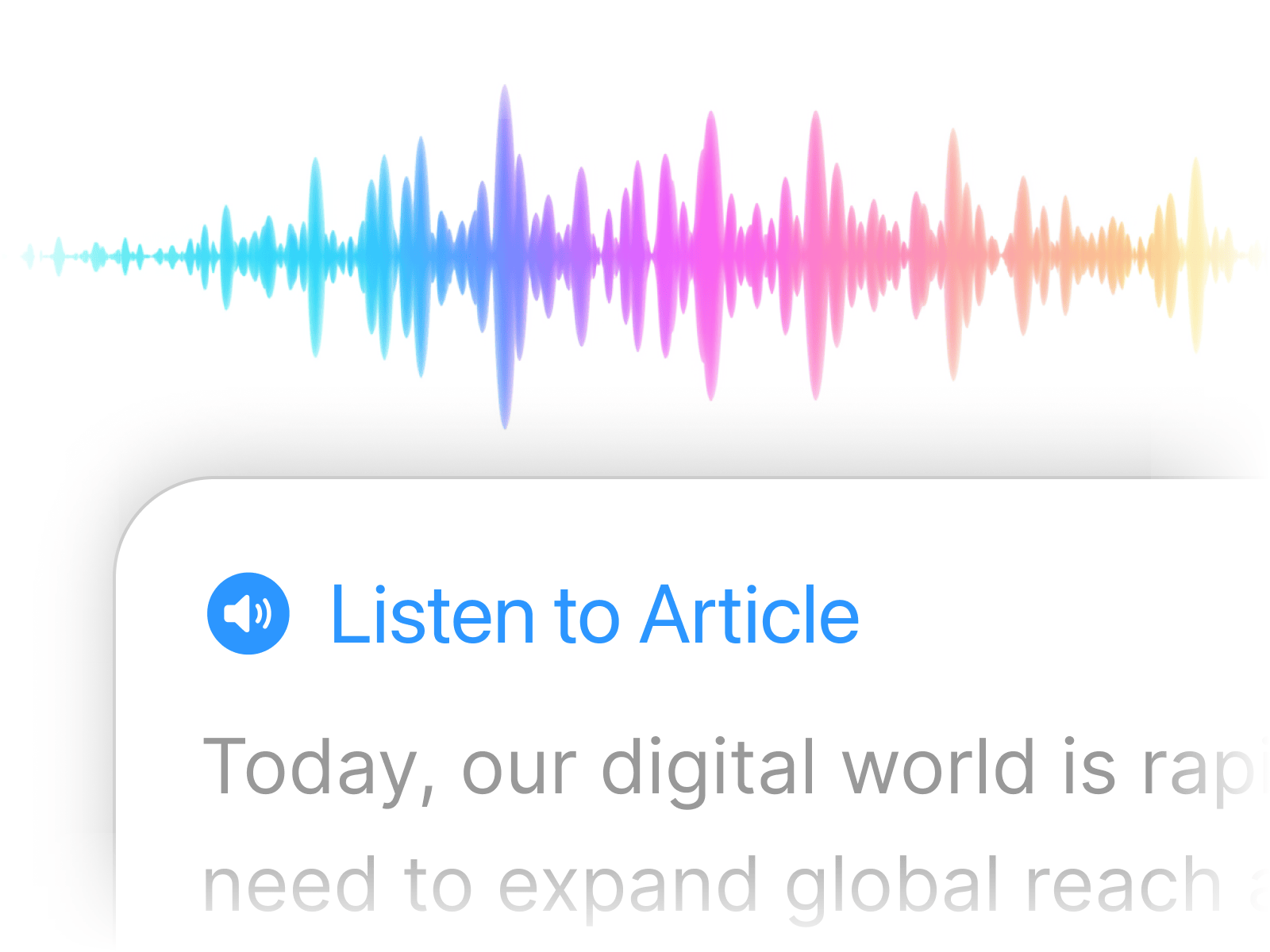 A button with the name 'Listen to Article', and article, and an audio waveform - representing Text-to-Speech.